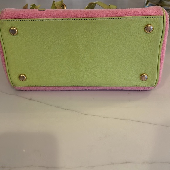 Vintage Juicy Couture Pink and Green Satchel Y2K Terry Bowling Bag - Picture 6 of 15